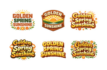 Naklejka premium Golden Sunshine Typography. Golden spring sunshine. Set lettering. harmonious lettering variations of the same emblematic concept, each with different artistic