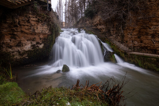 Cifuentes River Waterfall El Chorreron in the town of Trillo, Guadalajara, Castilla la Mancha, Spain