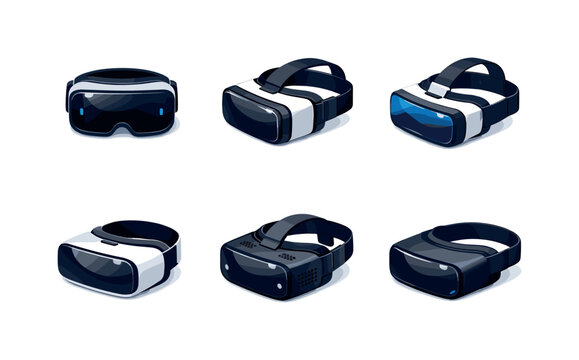 Virtual Reality Icons Grid. Virtual Reality. Isometric flat vector icons set of Virtual Reality: VR headset front view, VR headset side view, VR headset with