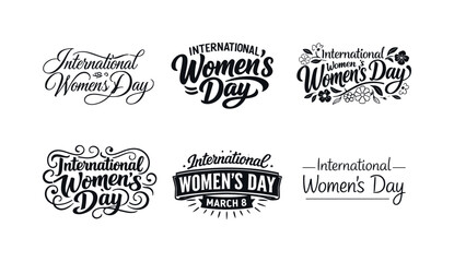 Obraz premium Diverse Lettering Styles. international women?s day set. Set lettering. harmonious lettering variations of the same emblematic concept, each with different