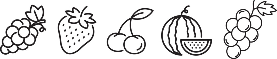 Fresh and Fruity Outline: A delightful arrangement of fresh, vibrant fruits elegantly illustrated, offering a visual treat. 