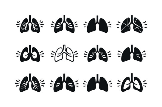 Stress Reaction Icons. How our body reacts to stress. Icon set. Set Logo of How our body reacts to stress: rapid breathing lungs. harmonious logo variations of