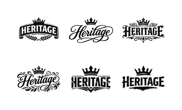 Heritage Crest Badges. Heritage crest badge lettering. Set lettering. harmonious lettering variations of the same emblematic concept, each with different