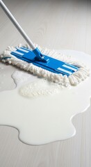 Cleaning a floor with a mop.