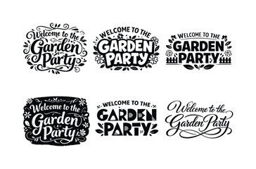 Obraz premium Garden Party Lettering. Welcome to the Garden Party. Set lettering. harmonious lettering variations of the same emblematic concept, each with different