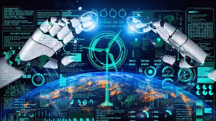 Fototapeta premium AI artificial intelligence promotes sustAI artificial intelligencenability via eco-smart planning, green virtual advisors, and intelligent systems for long-term environmental responsibility.