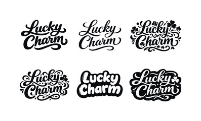 Naklejka premium Lucky Charm Lettering. Lucky charm quotes lettering. Set lettering. harmonious lettering variations of the same emblematic concept, each with different