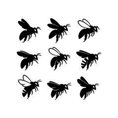 Naklejka premium Flying Bee Swarm Silhouette – Insect Vector Pattern