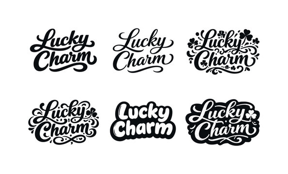 Lucky Charm Lettering. Lucky charm quotes lettering. Set lettering. harmonious lettering variations of the same emblematic concept, each with different