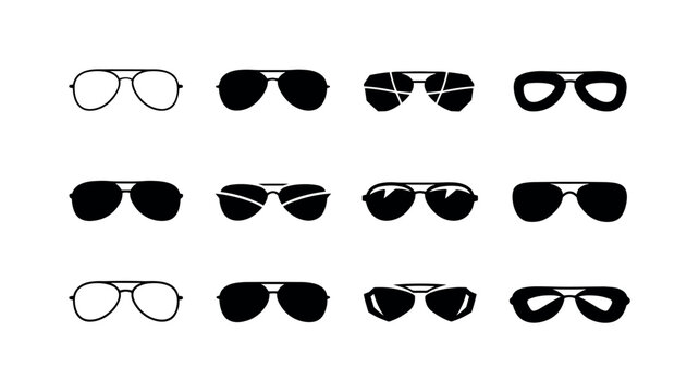 Sunglasses Logo Variations. Sunglasses. Icon set. Set Logo of Sunglasses: classic aviator shades front view. harmonious logo variations of the same emblematic