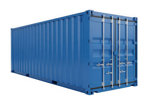 Isolated blue shipping container with secure locks