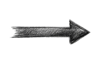 Pencil drawing arrow pointing right with a textured, sketchy appearance. Representing direction, next step, and success. Transparent background