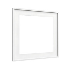 A pristine white picture frame angled for a realistic presentation with a void centerpiece on transparent background