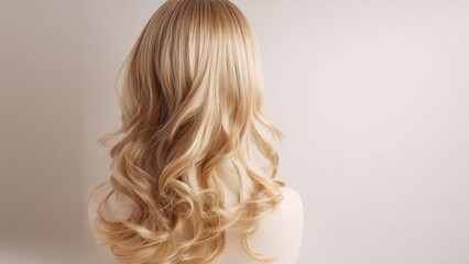 Fototapeta premium Back view of a person with long, wavy blonde hair. Concept Back view, Long wavy blonde hair, Silhouette portrait, Natural light, Outdoor setting
