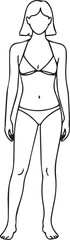 Illustration of a woman wearing a bikini standing upright from a front view perspective