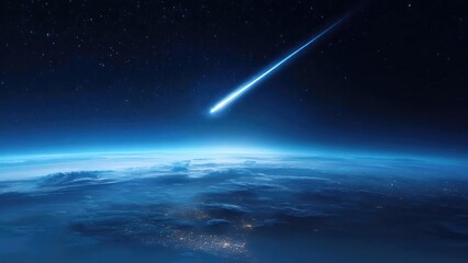 Fototapeta premium Bright meteor streaking across the night sky over Earth. Concept Meteor streak across the night sky, Night sky and stars, Space and astronomy, Celestial event, Earth seen from space