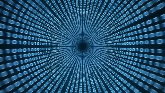 Binary Code Visualization, Digital Realm, Multimedia Artwork, Abstract Environment, Futuristic Concept