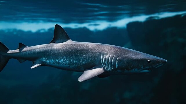 greenland shark (Somniosus microcephalus) gliding through the deep cold coastal fjords of Greenland video