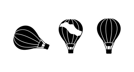 Obraz premium Collection of three black hot air balloon icons on a white background