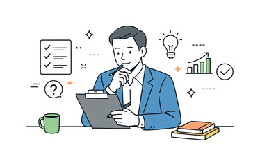 Thoughtful Interview Assessment. Job interview assessment. Interviewer taking notes while evaluating answers thoughtfully. Quiet concentration and structured