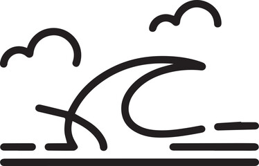 Simple illustration of a wave crashing on the shore with clouds in the sky