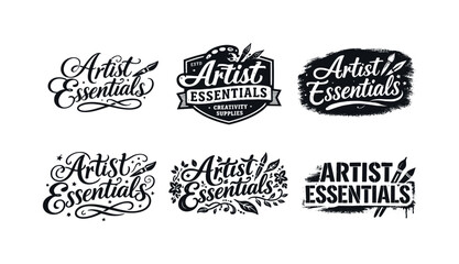 Fototapeta premium Diverse Lettering Styles. Artist essentials lettering. Set lettering. harmonious lettering variations of the same emblematic concept, each with different