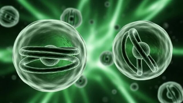 An illustration of green cells with a glowing green background and light rays shining through the cells