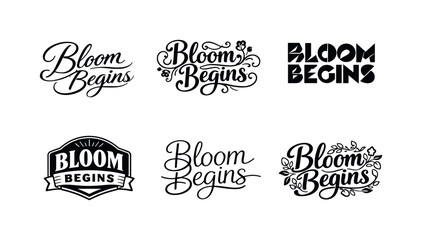 Obraz premium Diverse Lettering Styles. Bloom begins. Set lettering. harmonious lettering variations of the same emblematic concept, each with different artistic