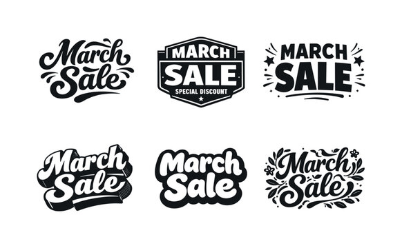 March Sale Lettering Variations. March Sale. Set lettering. harmonious lettering variations of the same emblematic concept, each with different artistic