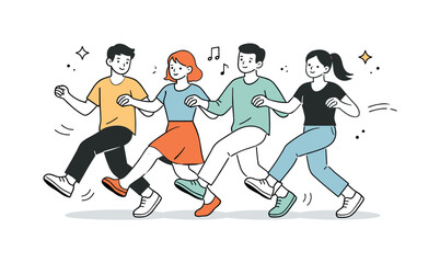 Fototapeta premium Joyful Synchronized Dancing. Joyful movement. A minimal scene showing people dancing together in sync, with smooth gestures and calm expressions. The