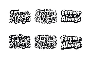 Fototapeta premium Harmonious Typography Design. Cute couple digital sticker typography. Set lettering. harmonious lettering variations of the same emblematic concept, each with