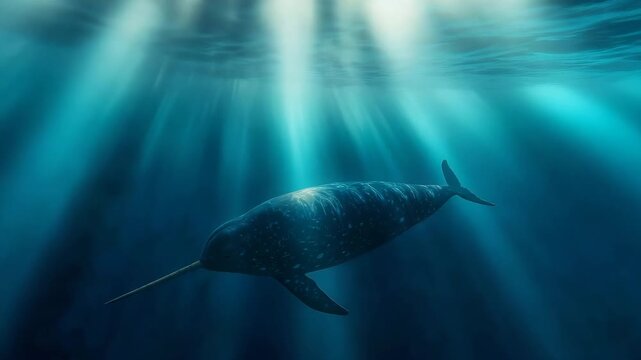narwhal swimming gracefully in deep fjords video