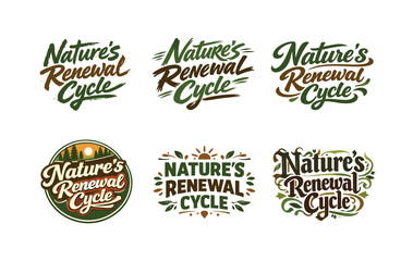 Fototapeta premium Nature's Lettering Grid. Nature?s renewal cycle. Set lettering. harmonious lettering variations of the same emblematic concept, each with different artistic
