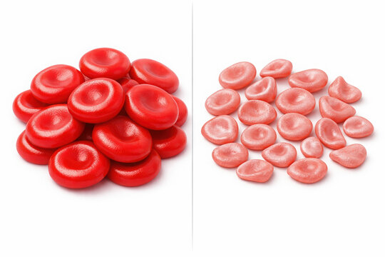Comparison of Healthy and Damaged Red Blood Cells (Erythrocytes), Normal Versus Abnormal Blood Cells Side by Side, Medical Hematology Concept for Disease Diagnosis and Blood Health Illustration