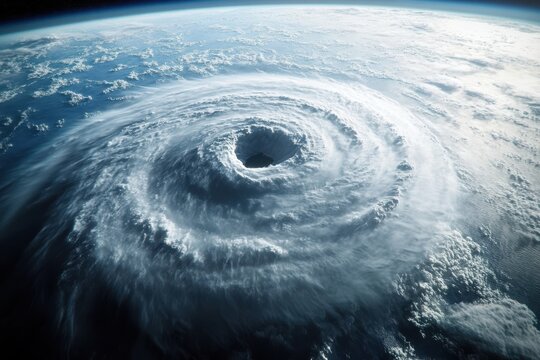 Powerful hurricane swirling above the ocean captured from space