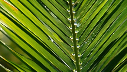 Beautiful Green Tropic Palm Leaf With Drops Of Water Useful For Summer Background