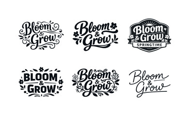 Fototapeta premium Spring Lettering Variations. Bloom and grow spring lettering quotes. Set lettering. harmonious lettering variations of the same emblematic concept, each with