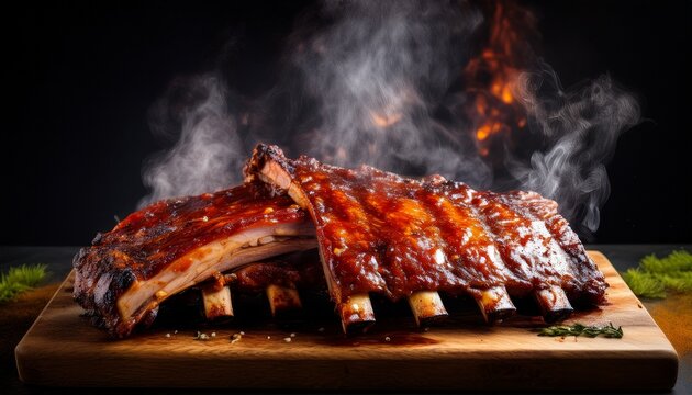 Bbq Smoked Ribs With A Dark Background Created With Help Of Generative Ai