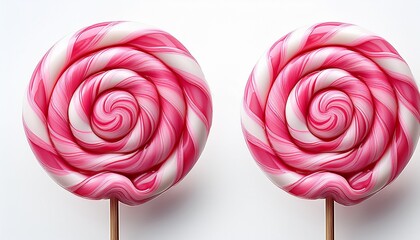 Pink And White Spiral Lollipop With Glossy Surface Isolated On White Background
