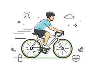 Fototapeta premium Stylish Cyclist Motion. Bike riding exercise. Cyclist moving steadily with focus and light motion lines. Healthy lifestyle and gentle physical activity.