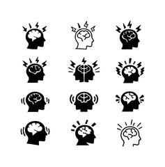 Obraz premium Stress Reaction Icons. How our body reacts to stress. Icon set. Set Logo of How our body reacts to stress: nervous system alert signal. harmonious logo