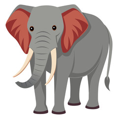 Obraz premium Cartoon Indian elephant standing, front view .Сolourful safari animal character. Isolated vector illustration on white