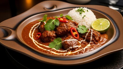 Delicious Beef Curry with Rice and Lime