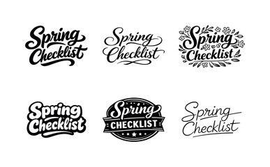 Obraz premium Spring Lettering Variations. Spring Checklist. Set lettering. harmonious lettering variations of the same emblematic concept, each with different artistic