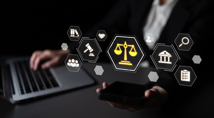 Concept of corporate legal services. Providing advice and ensuring compliance with laws and...