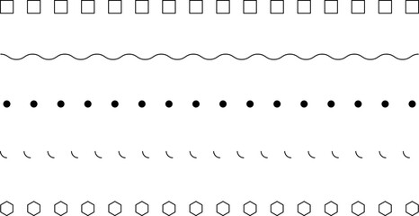 Obraz premium Different types of dashed line or dotted border divider set vector illustration.