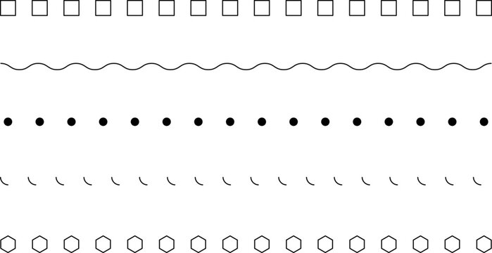 Different types of dashed line or dotted border divider set vector illustration.