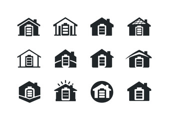 Fototapeta premium Smart Home Energy Icons. Smart home energy systems. Icon set. Set Logo of smart home energy systems: battery storage unit in smart home. harmonious logo