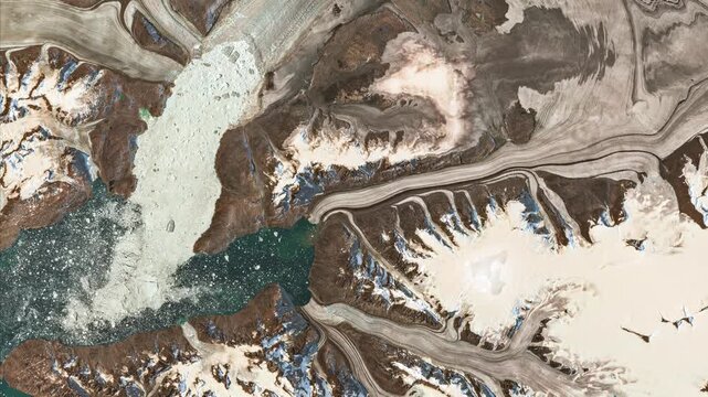 4K Satellite Flyover of Arctic Greenland Landscape, Ice and Rock Formations