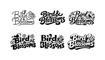 Obraz premium Bird Blossom Lettering Styles. Bird & blossom vibes. Set lettering. harmonious lettering variations of the same emblematic concept, each with different